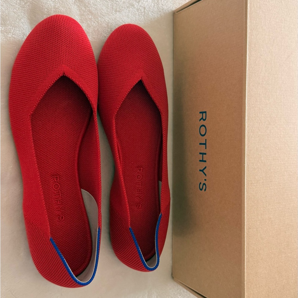 Rothy's Bold Red Flats with Blue Accents